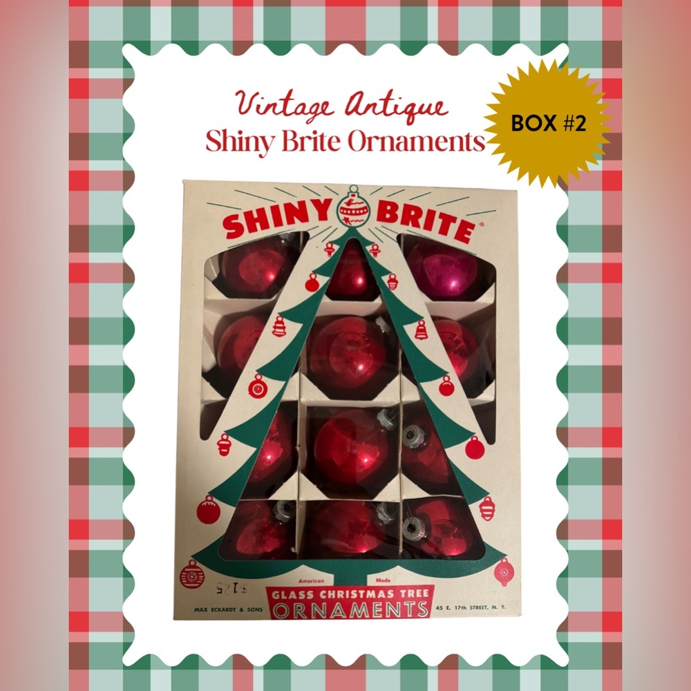 BOX #2 Antique Vintage Shiny Brite Red Glass Holiday Ornaments
